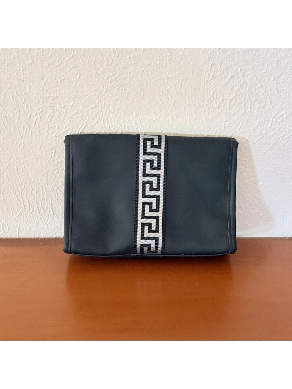 Versace Fragrances Black Toiletries Bag with Greek Key Pattern